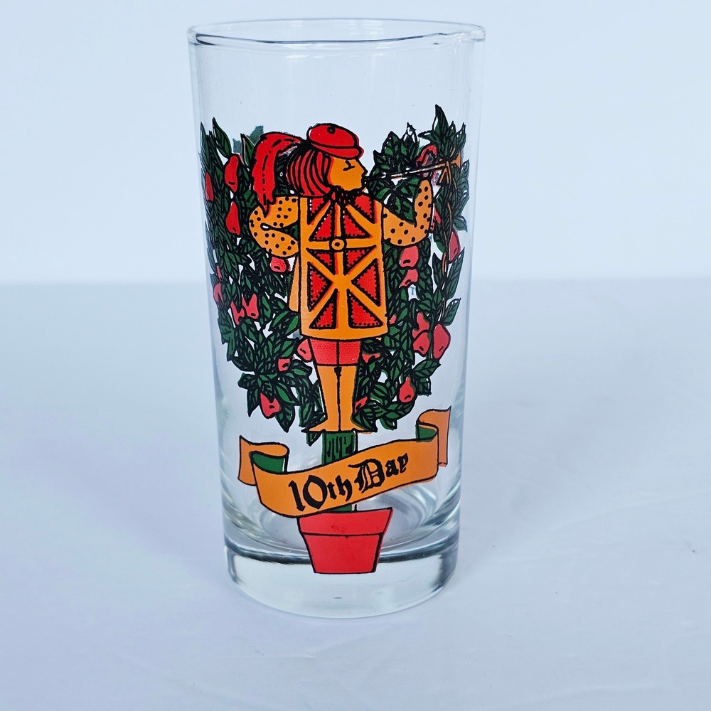 Vintage 12 Days of Christmas 10th Day Ten Pipers Piping Highball Glass‎ Holiday